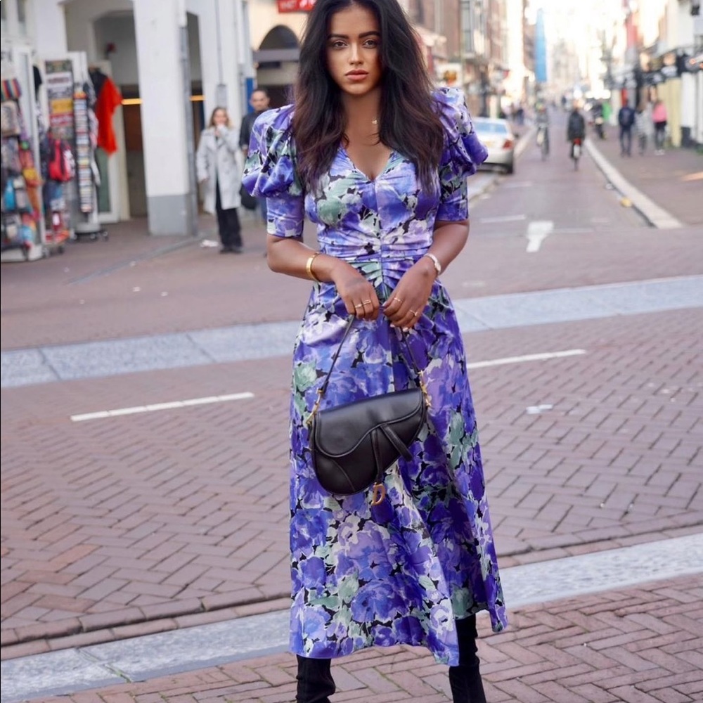 ROTATE Birger Christensen Sierina Floral Satin Midi Dress